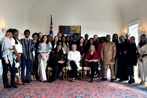 The 2025 cohort of fellows and GRÓ GEST staff with the President of Iceland, Ms. Halla Tómasdóttir